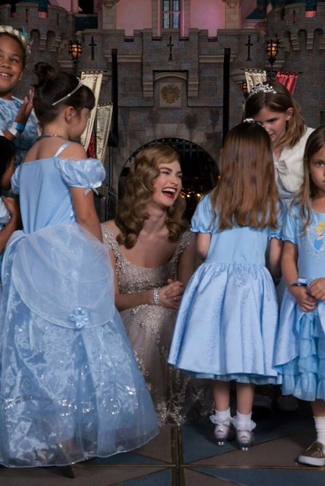 Cinderella's Lily James Surprises a Group of Little Girls Dressed Up as