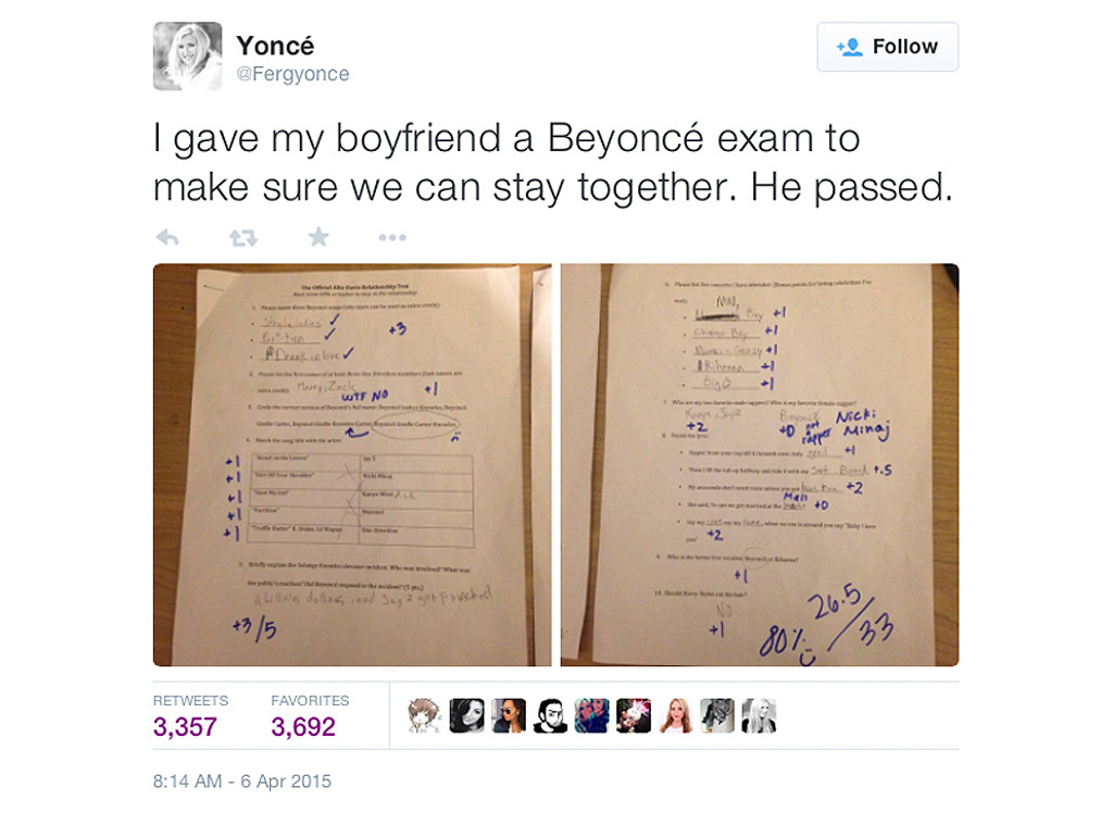 Woman Gave Bf A Beyonce Test To Make Sure They Re Meant To Be E Online