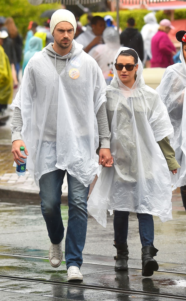 Lea Michele BF Take on the Rain at Disneyland With Ponchos