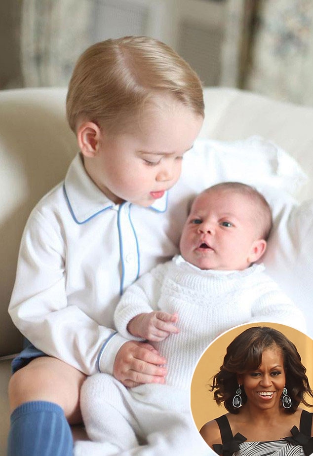 Princess Charlotte, Prince George, Duchess Catherine, Prince William, Michelle Obama