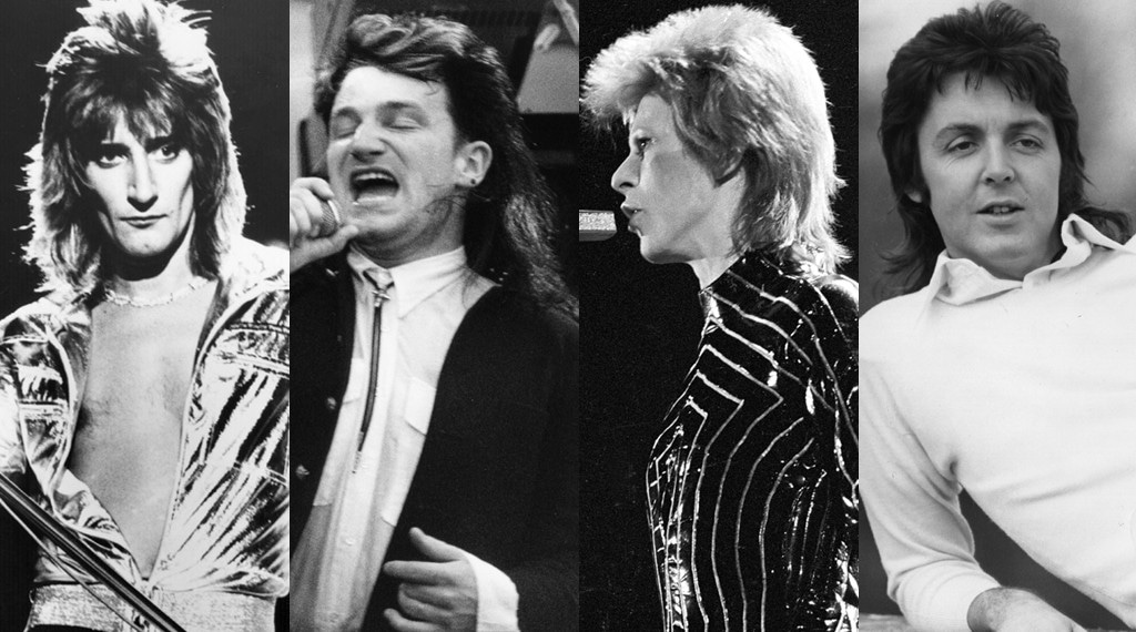 Rod Stewart, Bono, David Bowie, Paul McCartney, Mullets