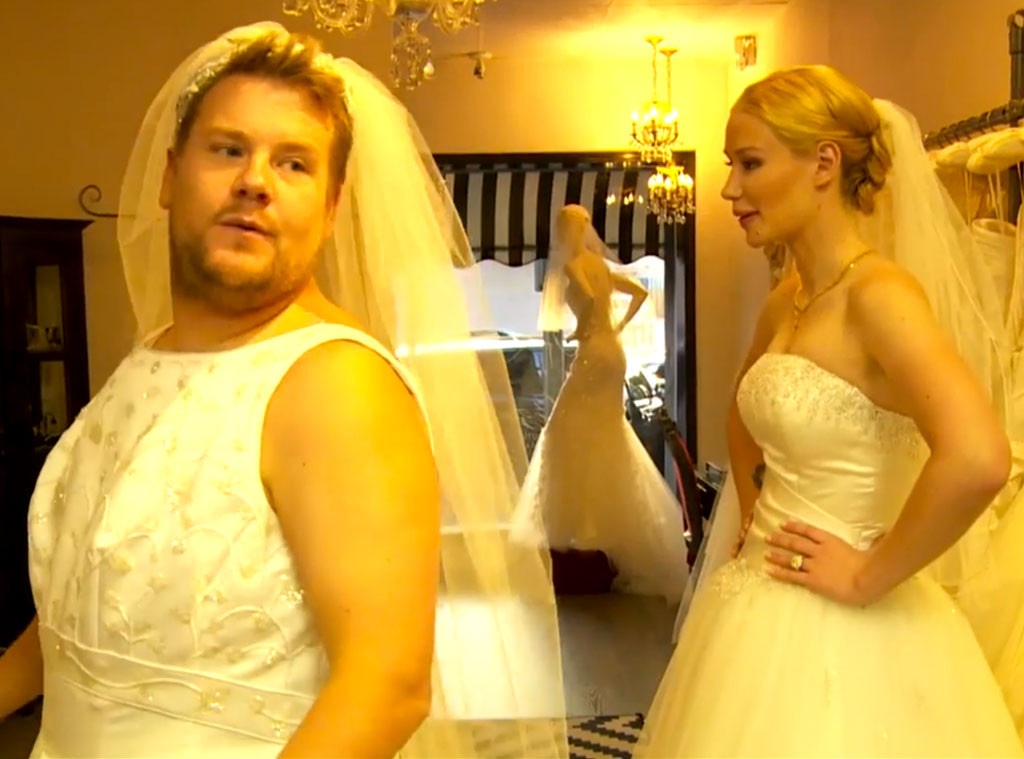 Watch Iggy Azalea and James Corden Try on Wedding Dresses