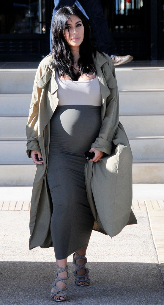 Khaki Coat from Kim Kardashian's Pregnancy Style | E! News