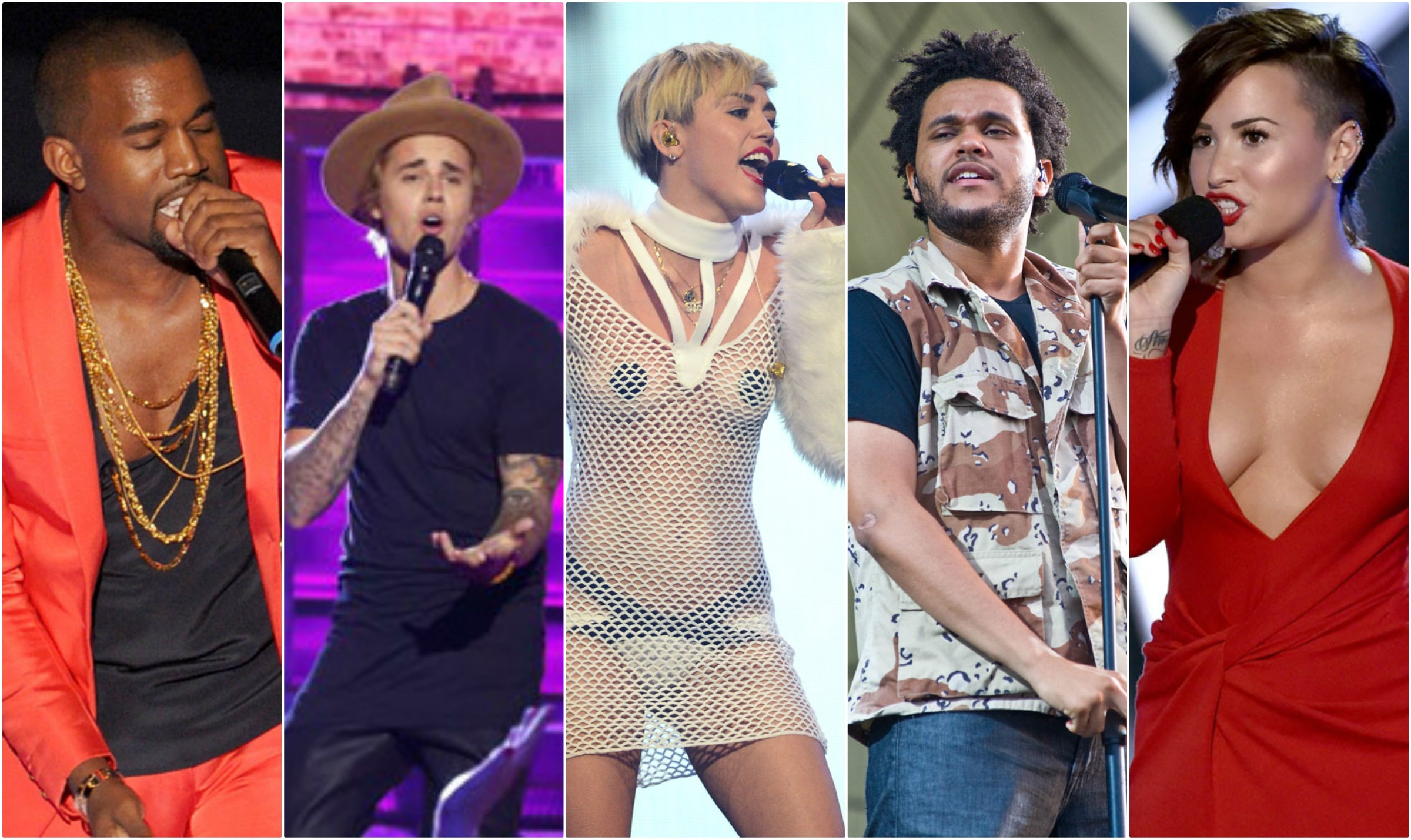 Kanye West, Justin Bieber, Miley Cyrus, The Weeknd, Demi Lovato
