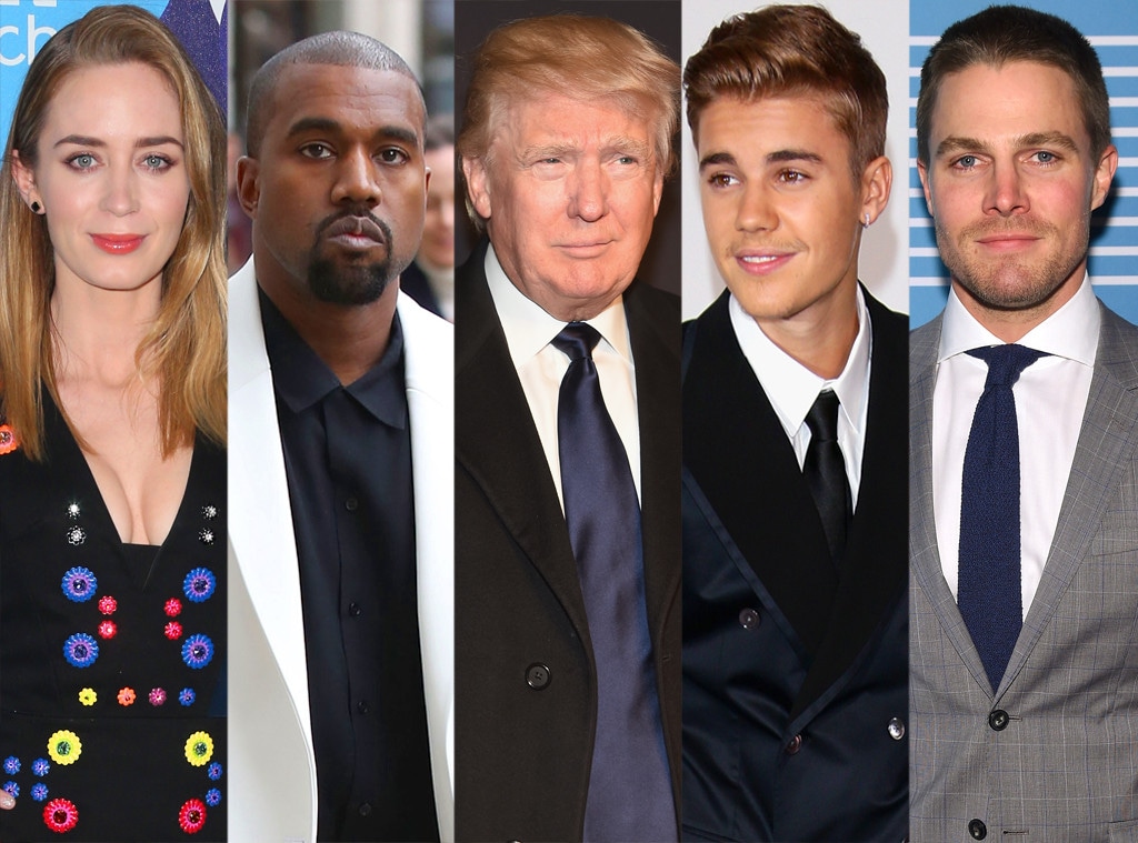 Emily Blunt, Kanye West, Donald Trump, Justin Bieber, Stephen Amell