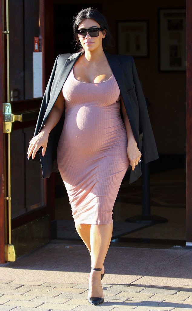 Kim Kardashian Flaunts Her Bump in a Skin-Tight Dress