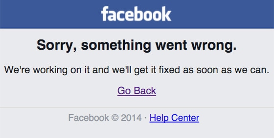 Facebook error message screengrab
