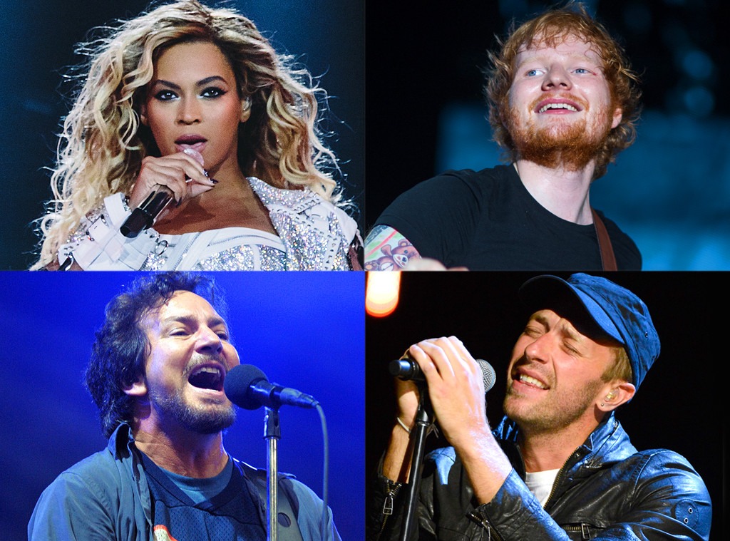  Beyoncé, Ed Sheeran, Pearl Jam, Coldplay 