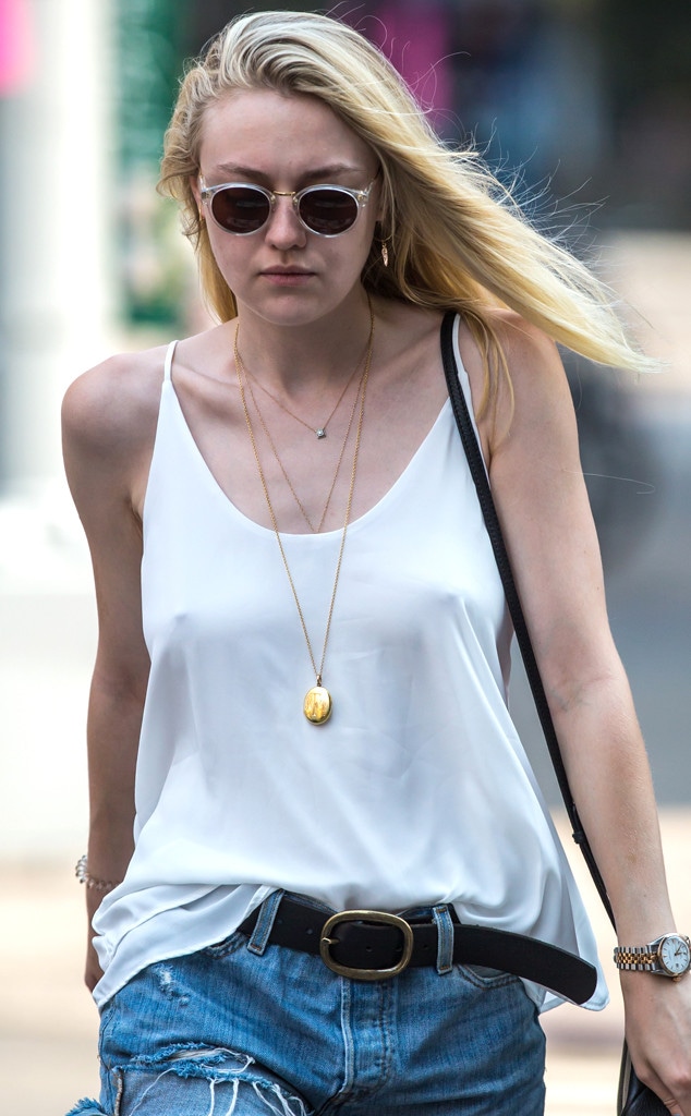 Dakota Fanning Goes Braless Nips Out In A Thin White Tank Top—see The Pic E News