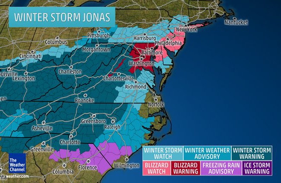 Winter Storm Jonas map