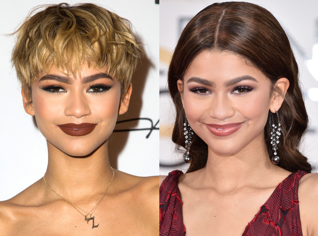 Zendaya Rocks Blond Pixie Cut and Black Strapless Dress at Shoe ...