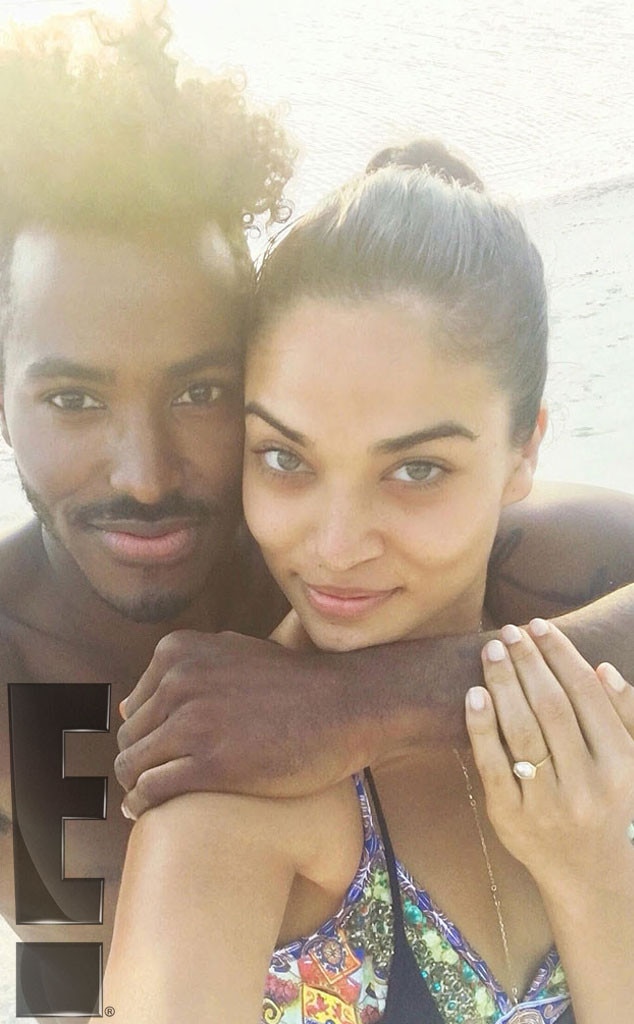 Shanina Shaik's showing her engagement ring