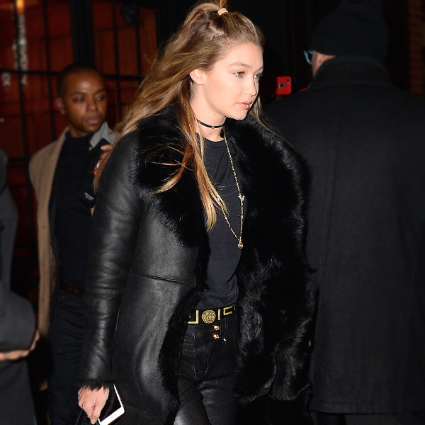 Gigi Hadid Black Cropped Studded Leather Jacket