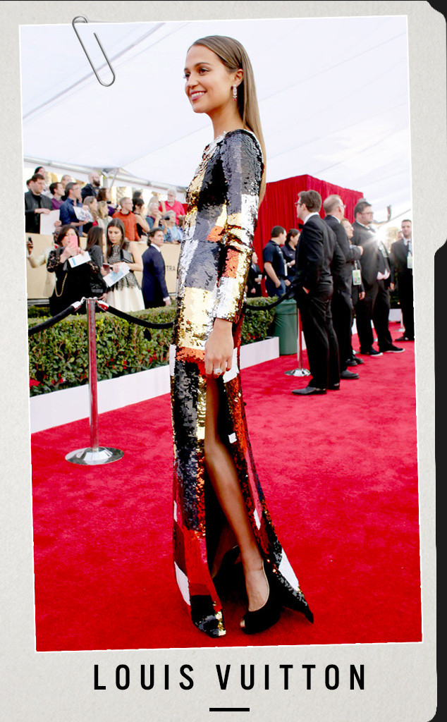 Alicia Vikander in the Metallic Louis Vuitton Red Carpet Look