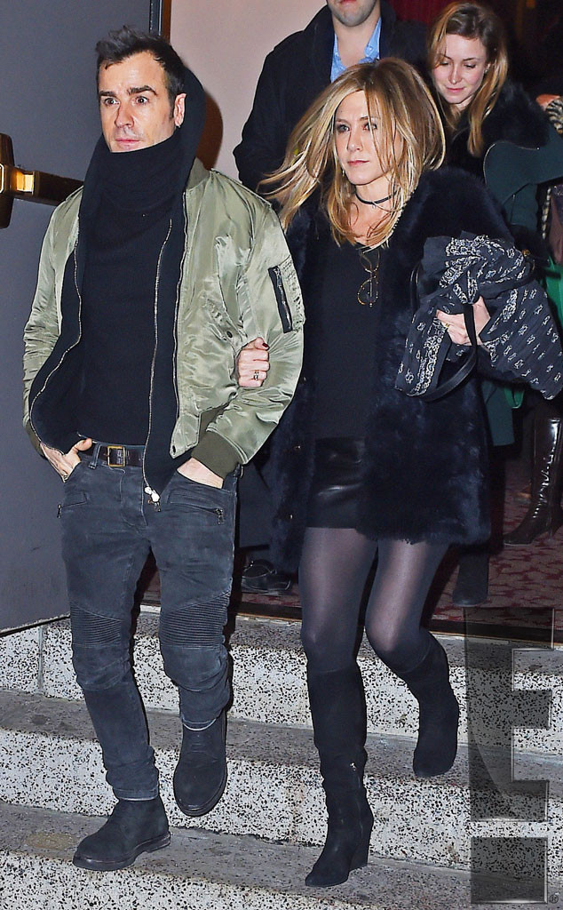 Jennifer Aniston and Justin Theroux sizzle in matching leather on date  night in Paris