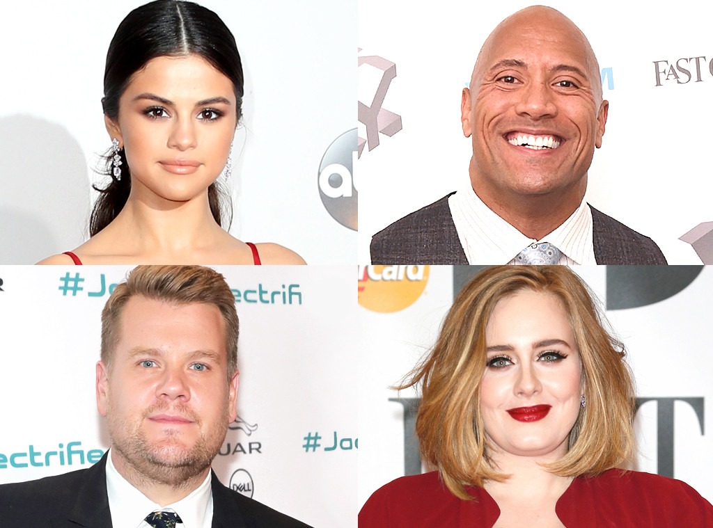 Celeb of the year, Adele, Selena Gomez, James Corden, Dwayne Johnson