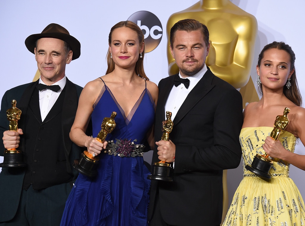 Mark Rylance, Brie Larson, Leonardo DiCaprio, Alicia Vikander, 2016 Oscars, Academy Awards, Winner