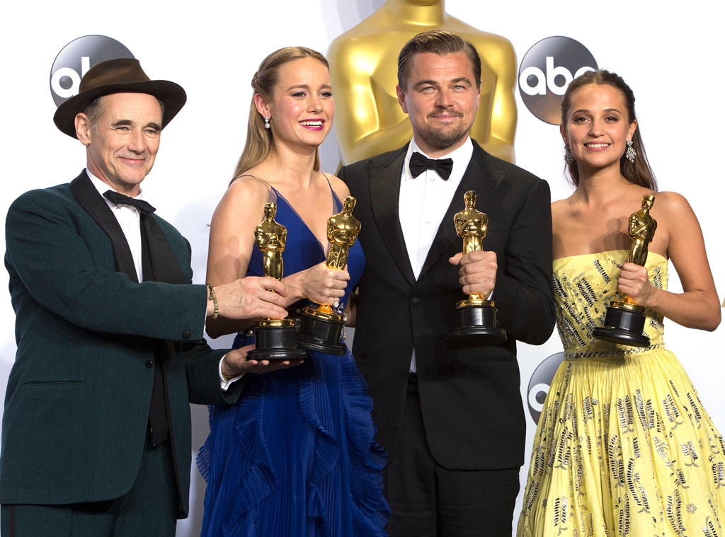 Mark Rylance, Brie Larson, Leonardo DiCaprio, Alicia Vikander, 2016 Oscars, Academy Awards, Winner