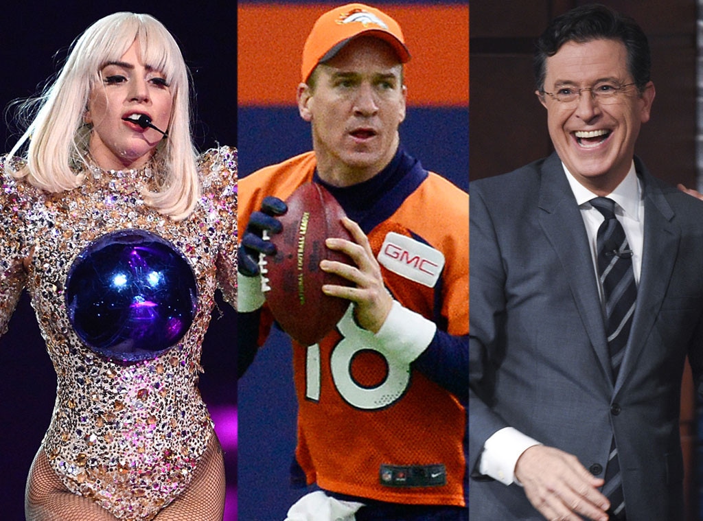 Lady Gaga, Peyton Manning, Stephen Colbert