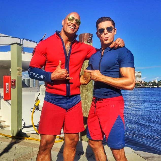 Dwayne Johnson, Zac Efron, Baywatch Set