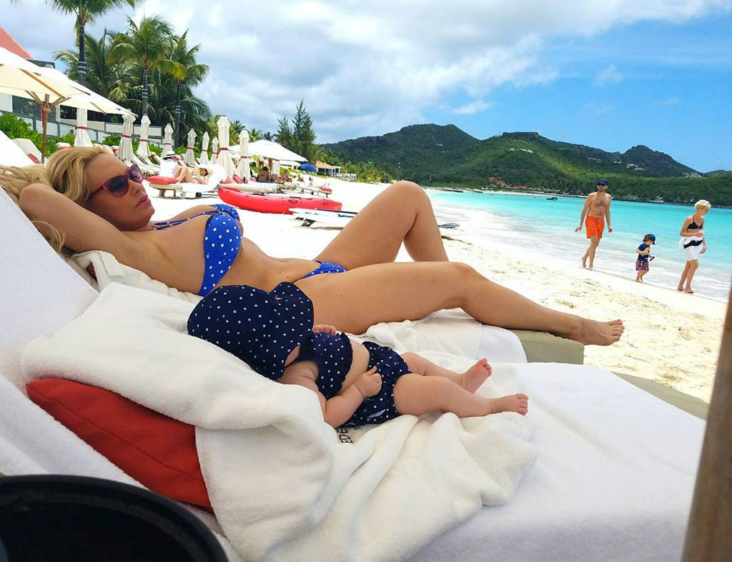 Coco & Baby Chanel Wear Polka Dot Swimsuits During Family Vacation