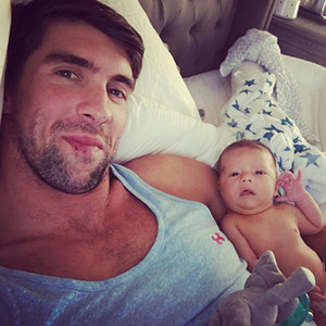 Michael Phelps Cuddles With 1-Month-Old Son Boomer in Adorable New ...