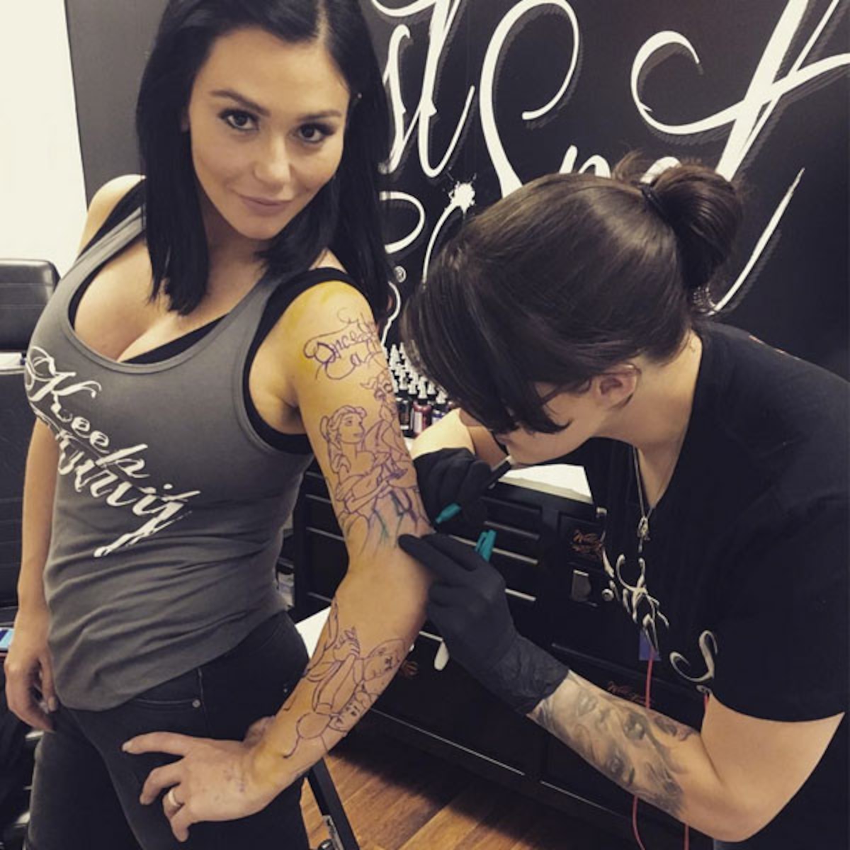 Jwoww Reveals New Tattoo Is A Tribute To Disney And True Love E Online Jwoww Reveals New Tattoo Is A Tribute To Disney And True Love E Online