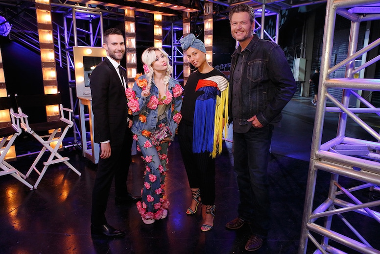 The Voice, Carson Daly, Miley Cyrus, Blake Shelton, Adam Levine, Alicia Keys