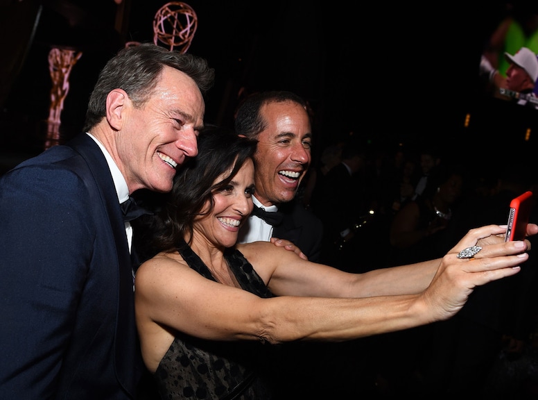 Bryan Cranston, Julia Louis-Dreyfus, Jerry Seinfeld, 2016 Emmy Awards, Candids, Celebs taking Selfies