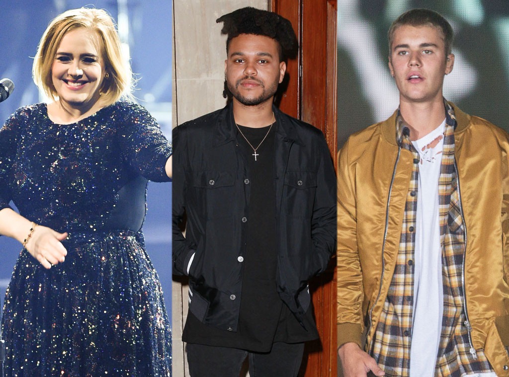 Adele, The Weeknd, Justin Bieber