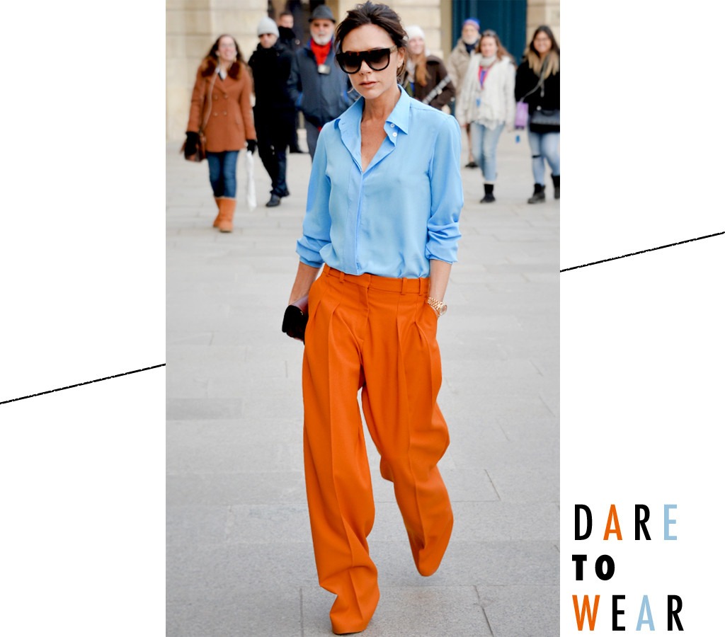 victoria beckham orange trousers