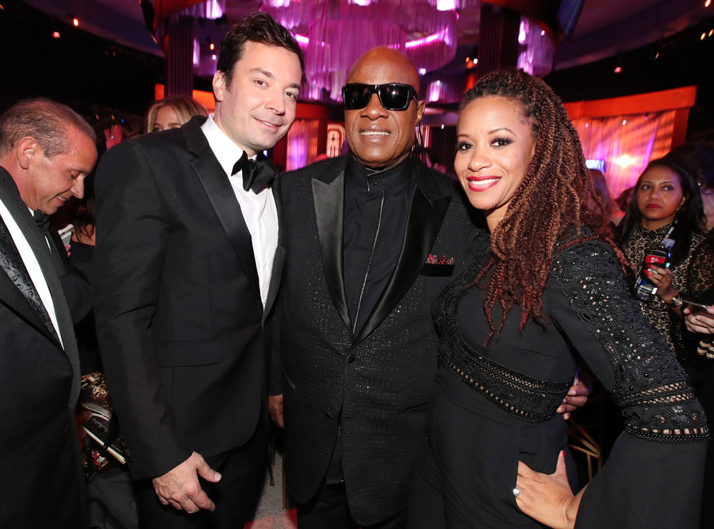 Jimmy Fallon, Stevie Wonder & Tomeeka Robyn Bracy from Golden Globes ...
