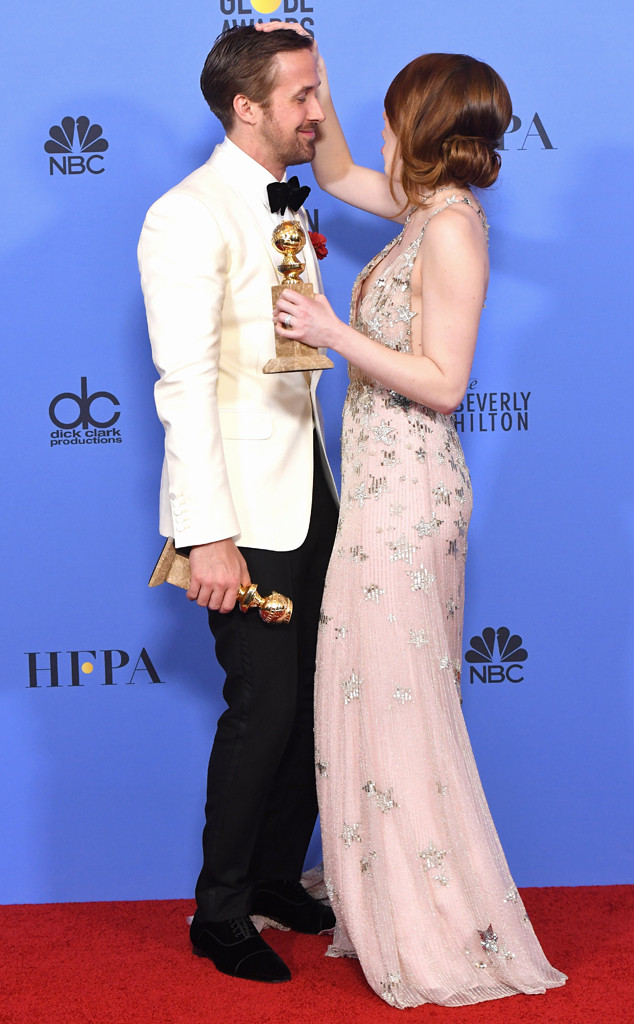 Golden Globes 2017: Emma Stone, Ryan Seacrest, and Her Dress