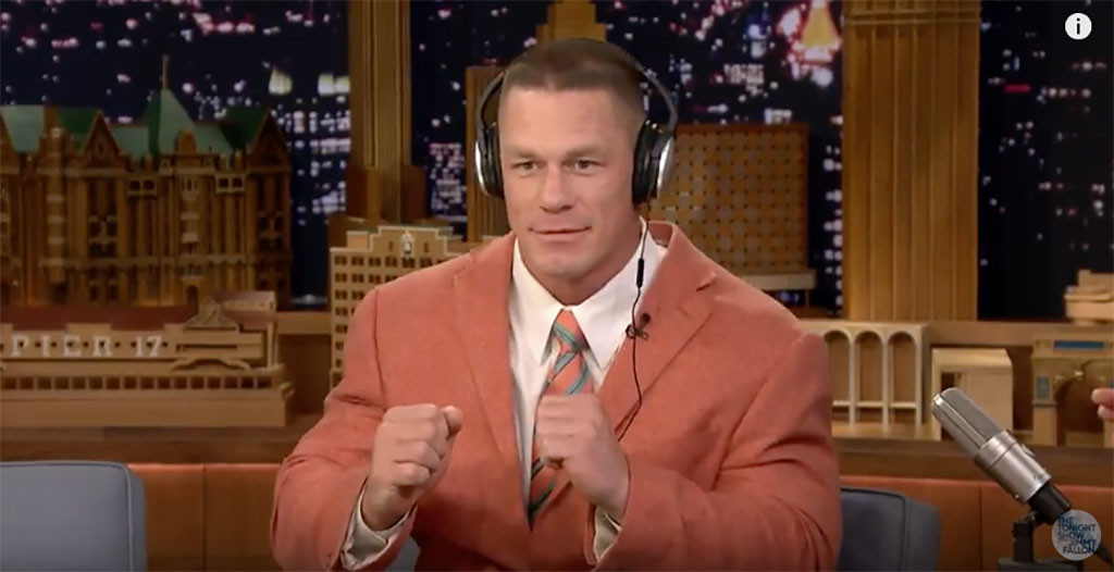 John Cena Powerslams The Whisper Challenge With Jimmy Fallon E Online