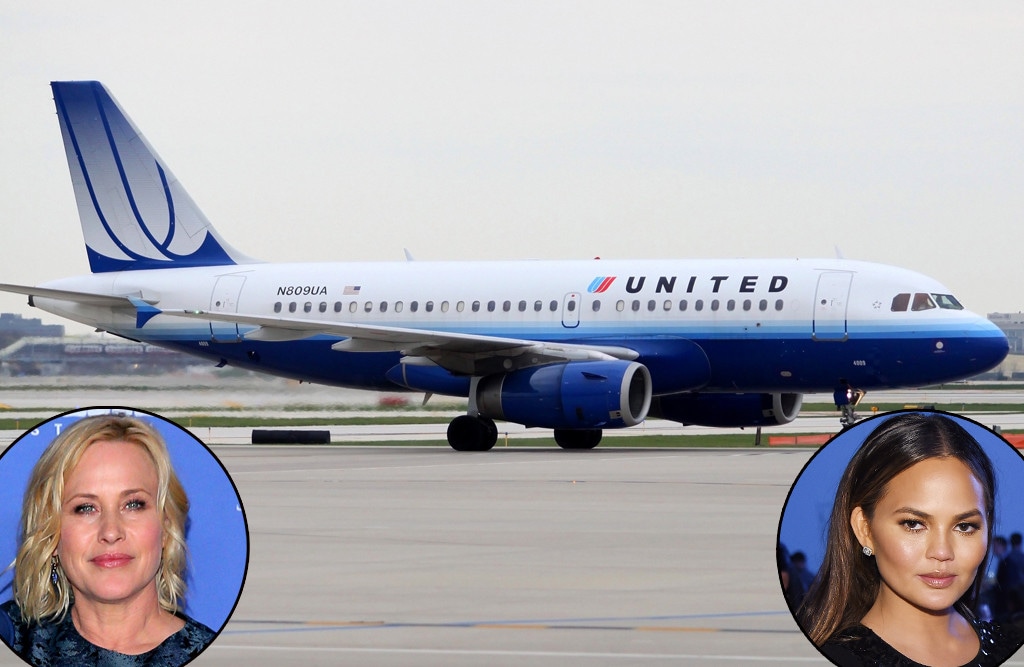 Patricia Arquette, Chrissy Teigen, United Airlines plane 