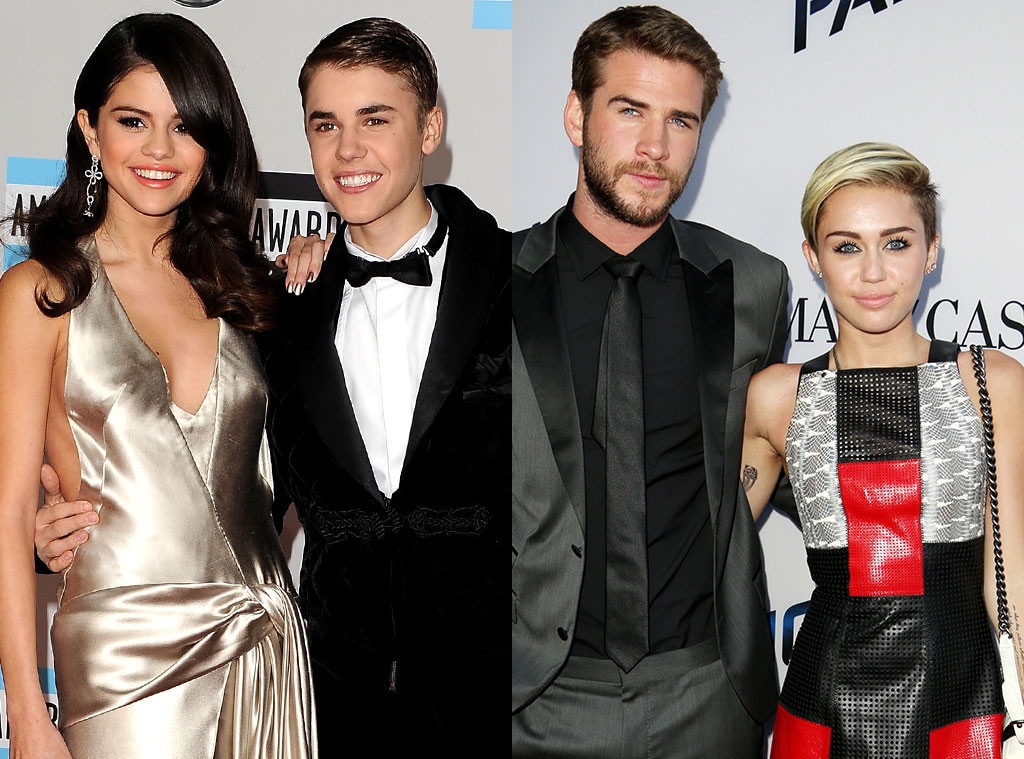 Selena Gomez, Justin Bieber, Miley Cyrus, Liam Hemsworth