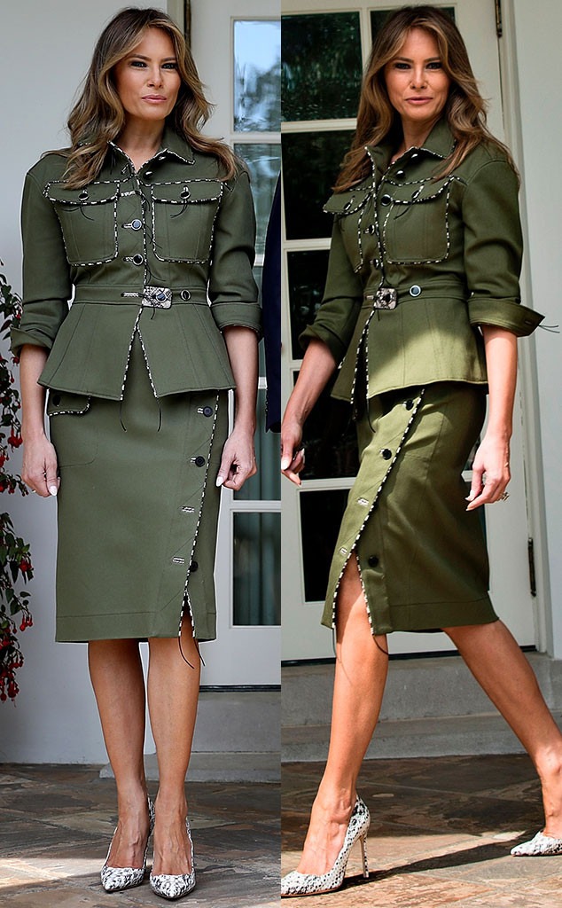 Melania Trump Switches Up Her Style in a Military-Inspired Ensemble | E ...