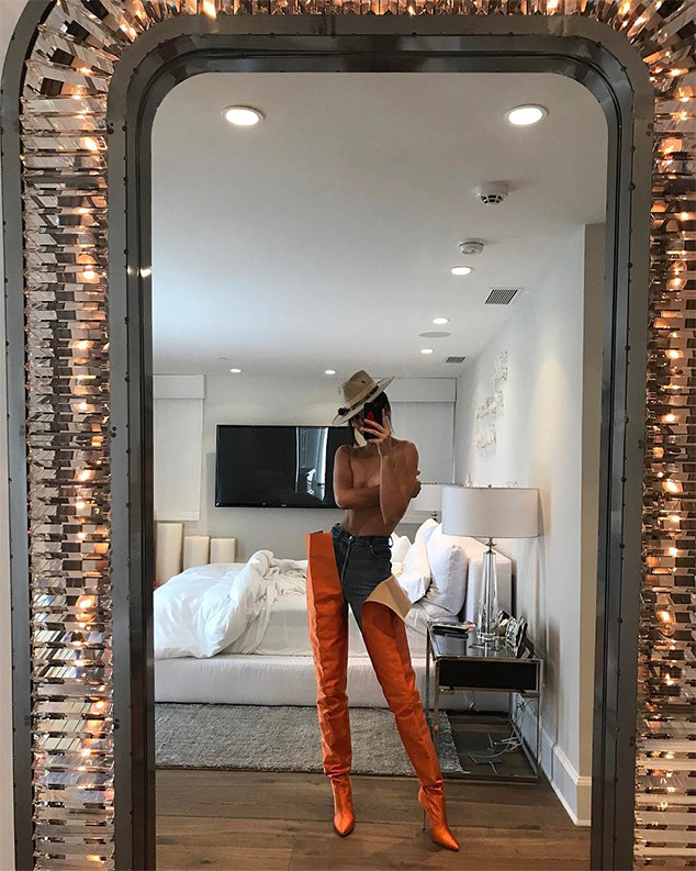 Kendall Jenner, Topless, Waist-High Boots, Instagram