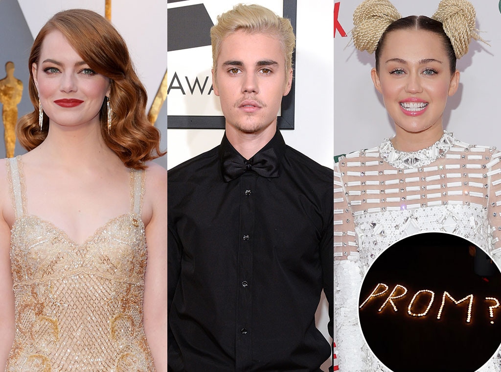 Emma Stone, Justin Bieber, Miley Cyrus, Prom