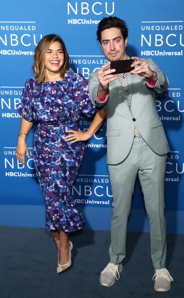 America Ferrera And Ben Feldman From Nbcuniversal Upfront 2017 Red