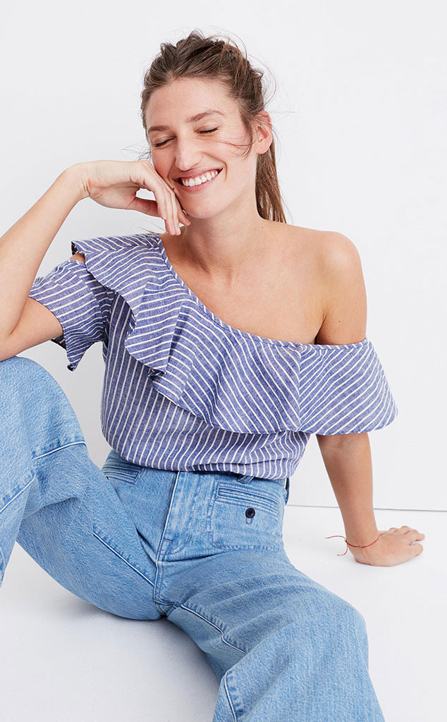 denim one shoulder top