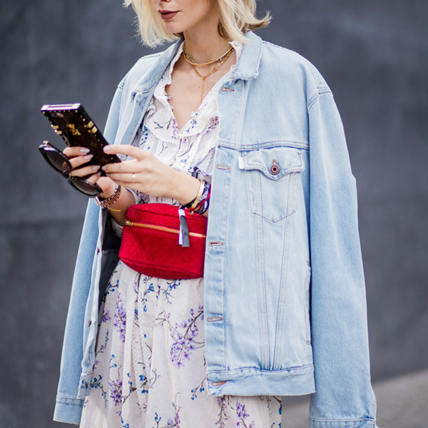 topshop reversible check oversized denim jacket in indigo