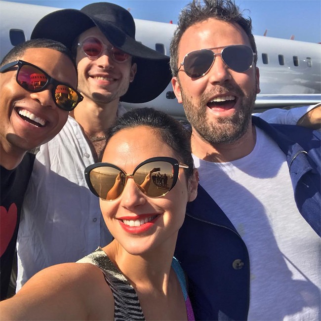 Ben Affleck, Gal Gadot, Ray Fisher and Ezra Miller Pose 