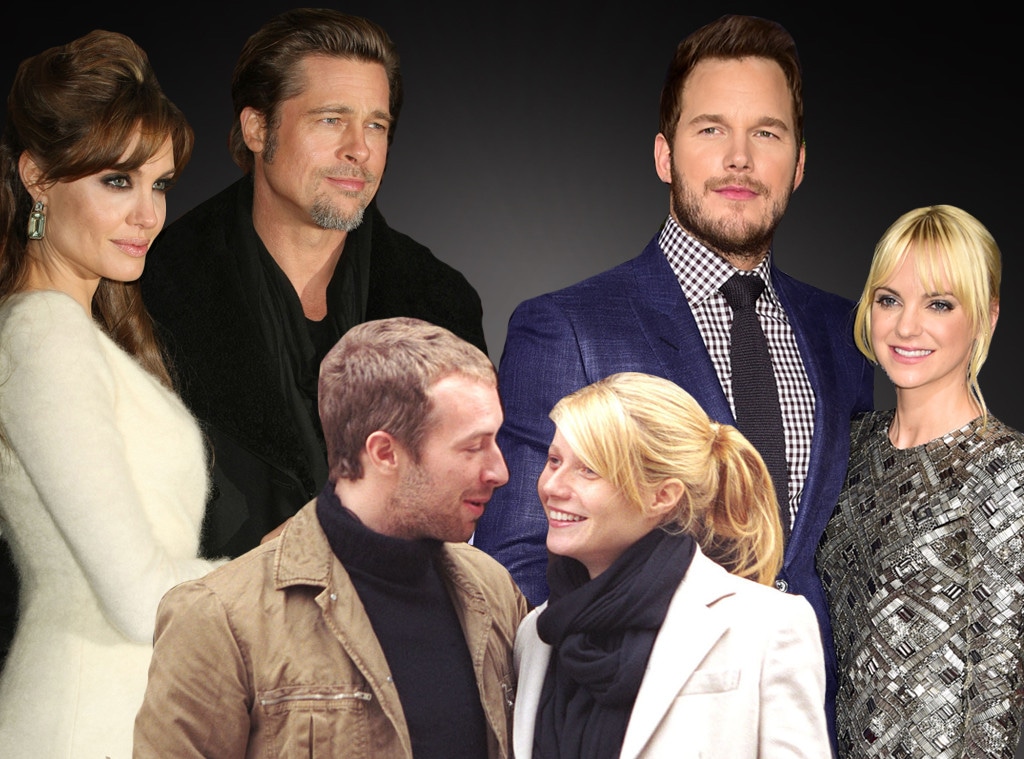 Couples Collage, Brad Pitt, Angelina Jolie, Chris Martin, Gwyneth Paltrow, Chris Pratt, Anna Faris