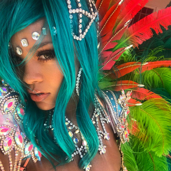 Rihanna Rocks Blue Hair And A Bedazzled Bikini For Carnival E Online Au