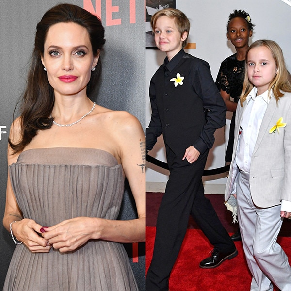 Angelina Jolie's Six Kids Walk The Red Carpet Wearing Yellow Flowers