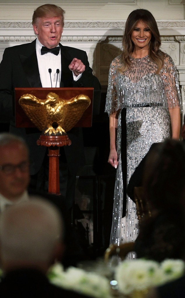 Melania Trump Wears a Sparkly $8,000 Monique Lhuillier Gown Melania Trump Wears a Sparkly $8,000 Monique Lhuillier Gown