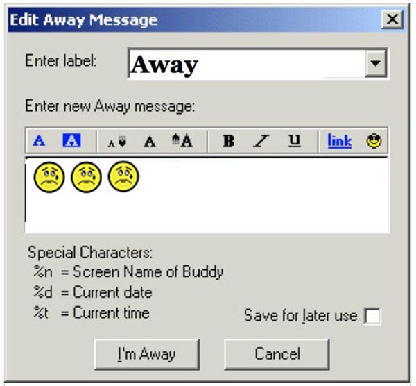 best old aim away messages