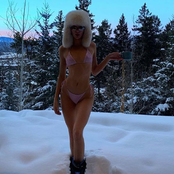 Kendall Jenner Poses in a Bikini While Standing in a Pile of Snow