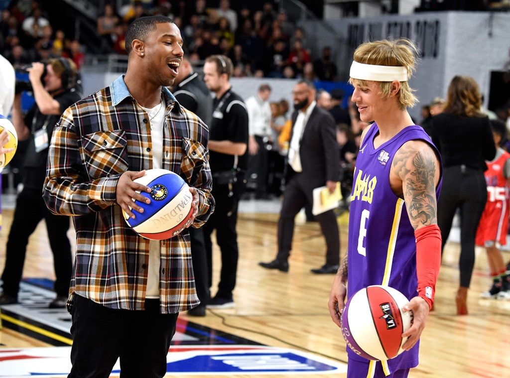 Justin Bieber And Michael B. Jordan From NBA Celebrity All-Star Game ...